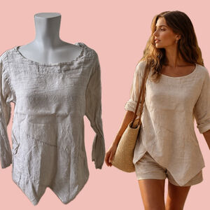 Pure Venice by éternelle 100% Linen Asymmetric Top Made in Italy Size M
